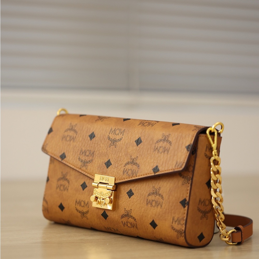 MCM Tan Crossbody Bag with Gold Accents
